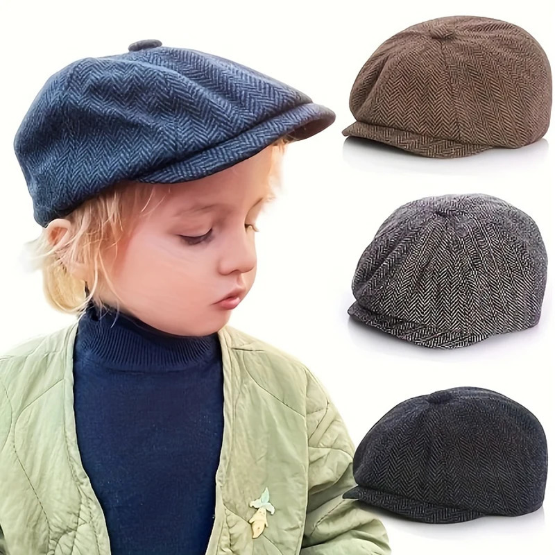 Children Retro sboy Caps British Painters Hats Spring Autumn Berets Herringbone Flat Cap Hip Hop For Boys 241125
