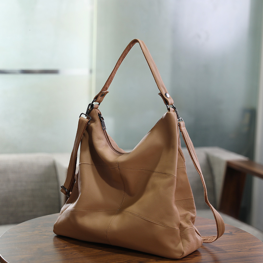 Handmade top layer cowhide contrasting color shoulder crossbody with genuine splicing soft leather large capacity women's bag