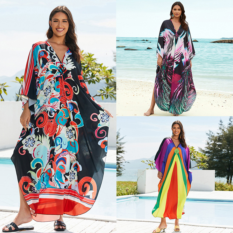 Bikini Hoodie Positioning Print Loose Size Jumpsuit Robe Sun Protection Suit New Beach Jacket Long Skirt