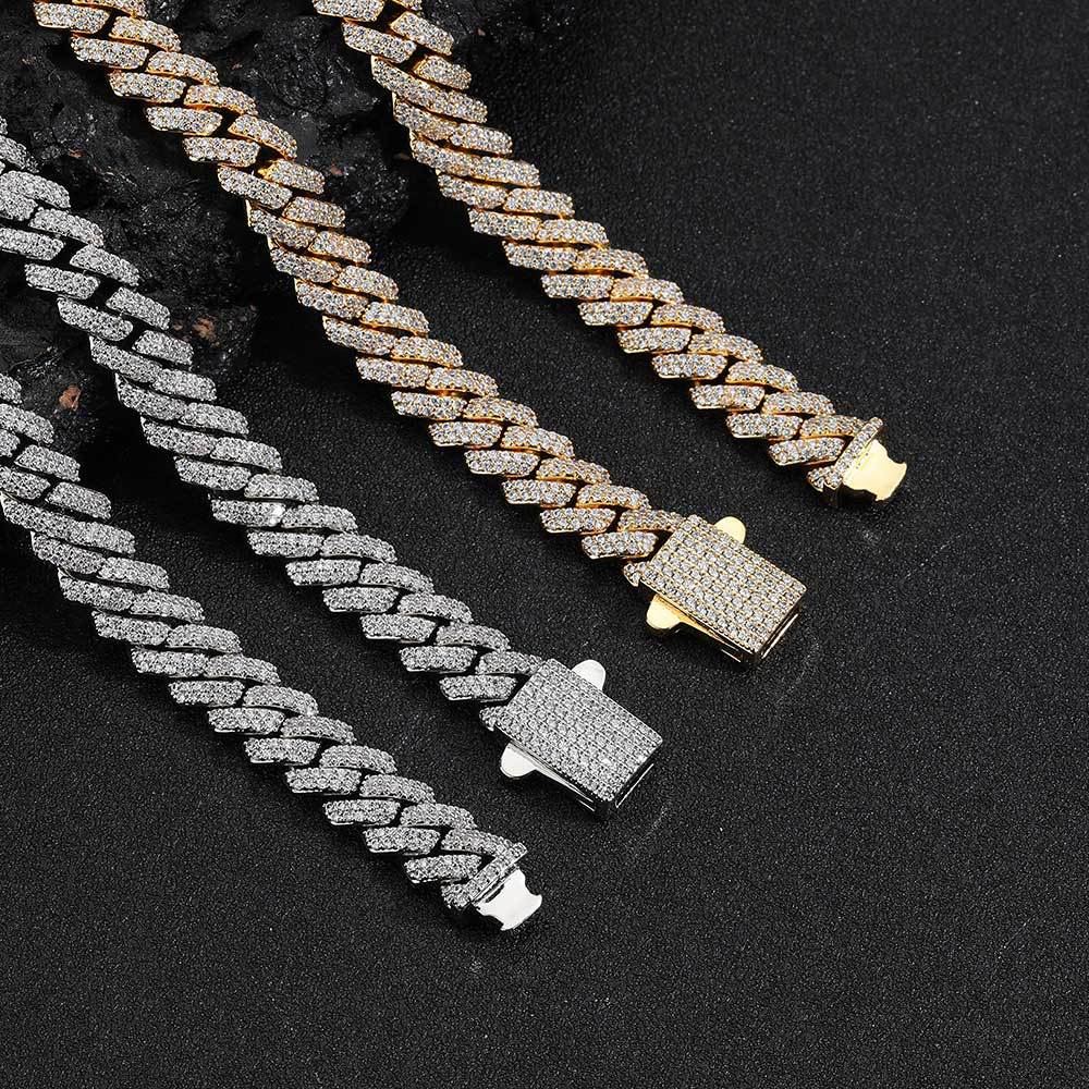 8mm Hip Hop Miami Cuban Chain Necklace Bracelet Real Gold Plated Jewelry TopBling Cubic Zirconia Spring Clasp