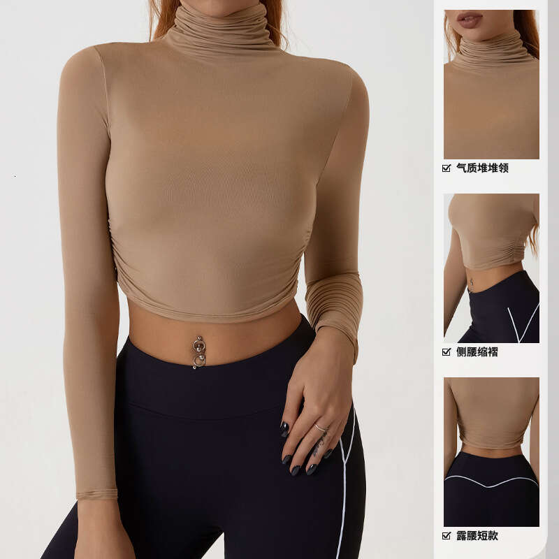 European and American 2024 new yoga long sleeved base shirt short high neck autumn clothes women's exposed navel sports top