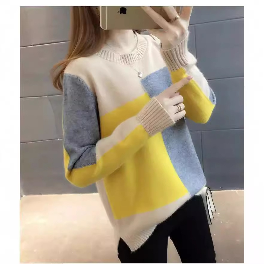 New Winter Korean Commuter Candy Hoodie Loose Color Knitted Round Neck Long Sleeve Designer Women's Sweater
