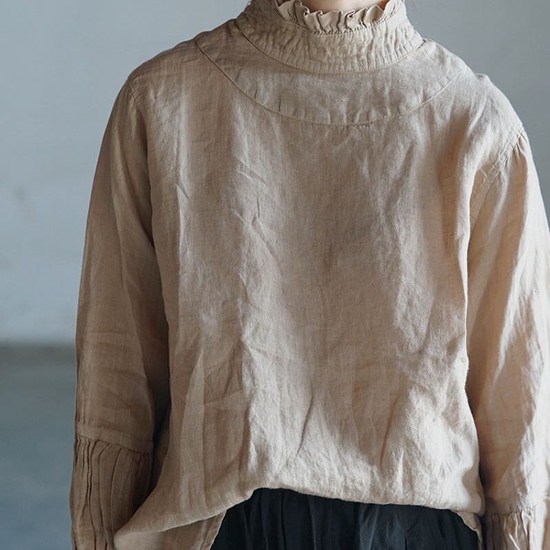 Autumn New Cotton En Retro Lace High Collar Bottoming Shirt Simple Comfortable Solid Color All-Match Women Top