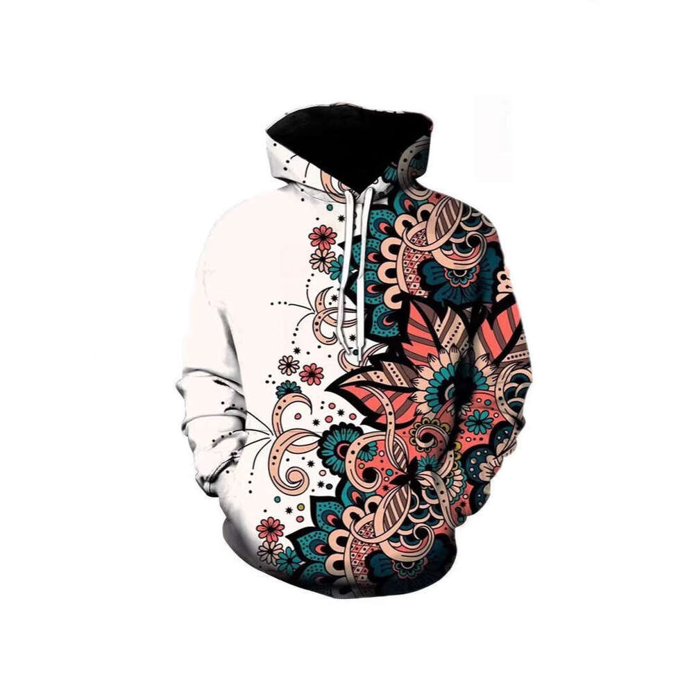 Autumn winter new European and American 3D digital printed ethnic style jacket men's casual hooded sweatshirt