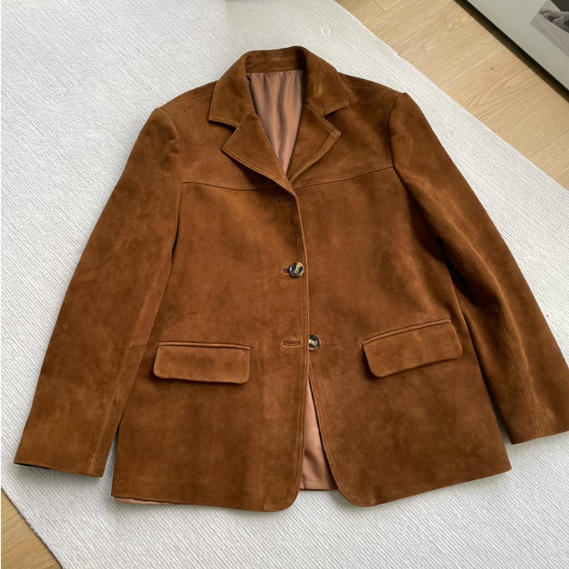 Women's Leather Jacket Imported Suede Lambskin Lapel Single Breasted Vintage Merad Style Suit