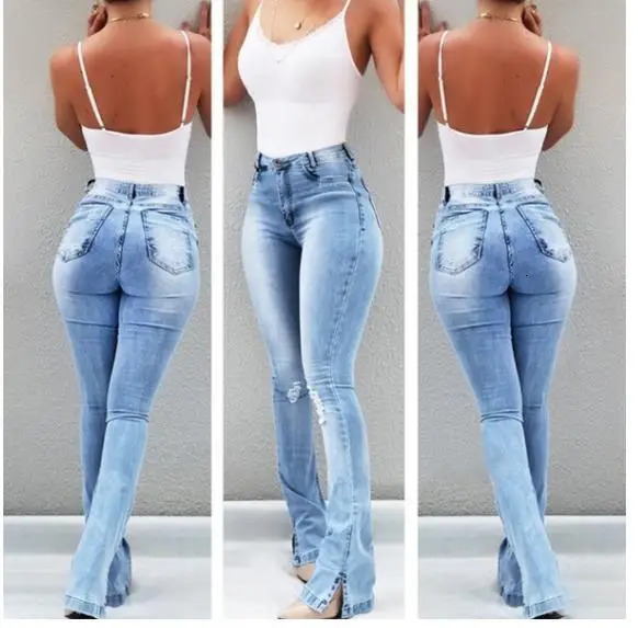 selling womens high waisted Flare jeans fashionable tight fitting and hip lifting elastic denim pants S-2XL shipped worldwide 241122