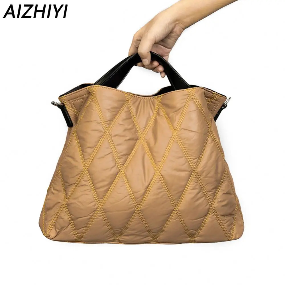 Elegant Rhombic Lattice Shoulder Bag: Soft Warm Nylon hot Tote for Women