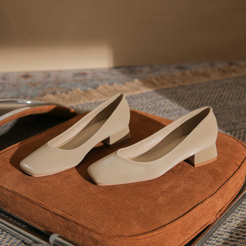 famous square toe womens shoes thick heel high heels simple temperament womens shoes mid heel work shoes