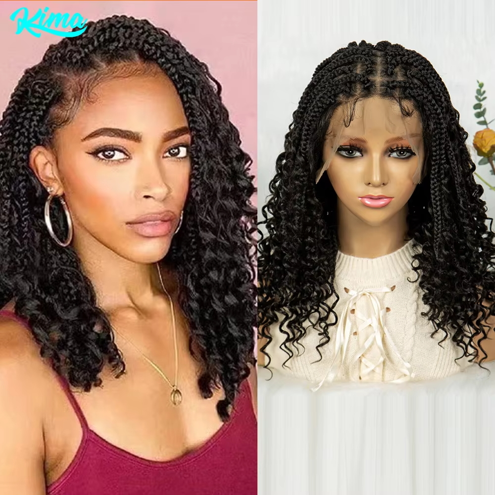 Kima Short Bohemian Box Braided Wigs Boho Braids Wig Synthetic Full Lace Curly With Baby Hair For Black Women