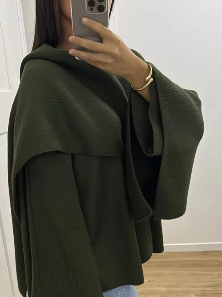 2024 Burgundy Womens Chic Scarf Collar Jackets Autumn Fashion Long Sleeved Casual Loose Coat Ladies Elegant Street Outwear 241125