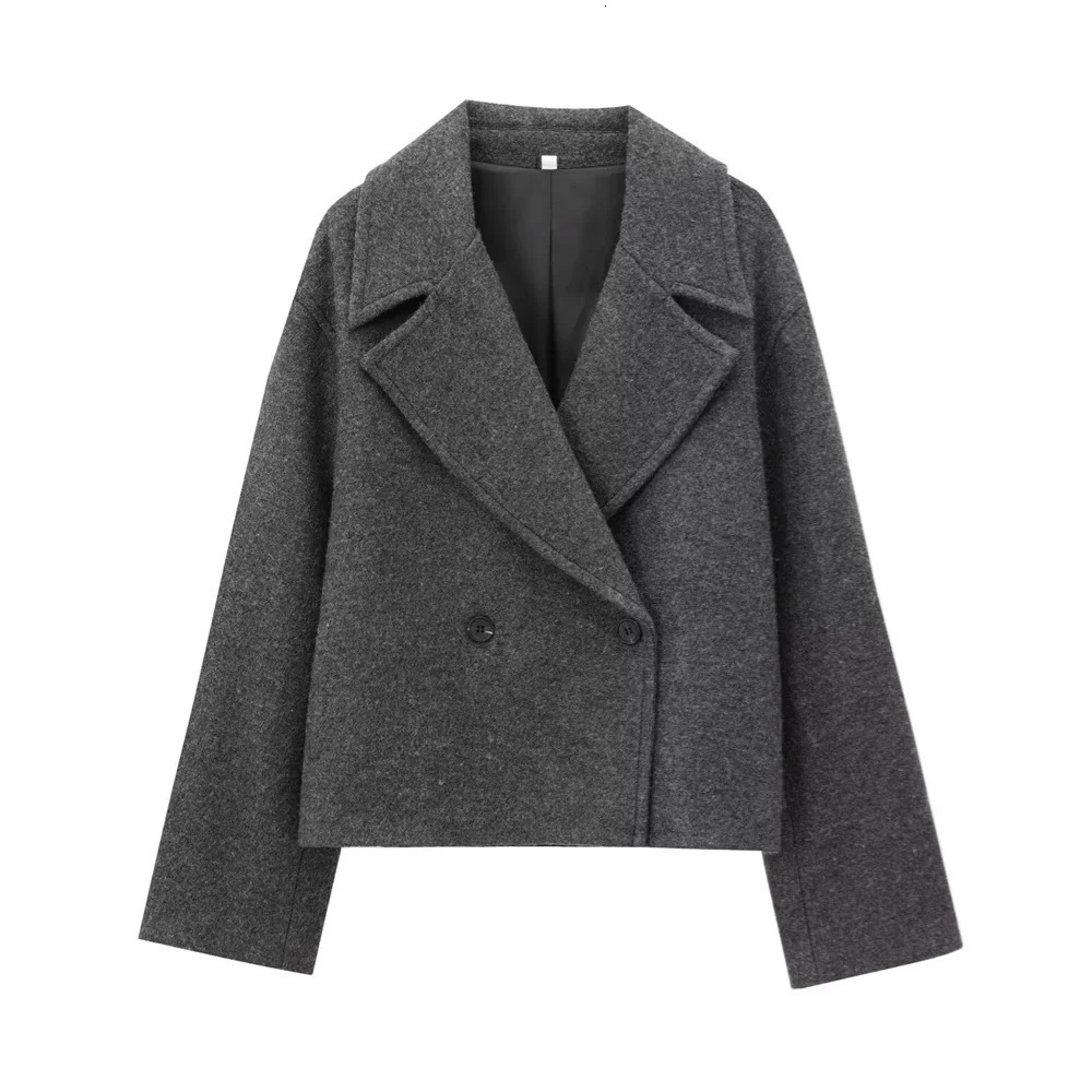 Taop Za Womens Long sleeved AutumnWinter Style Old Money Short Edition Two grain Button Woolen Coat 241121