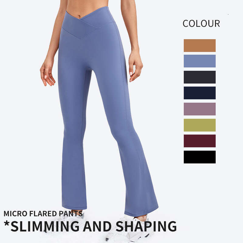 Peach hip V-waist for women, elasticity, sports yoga, tight fitting, naked high waist sagging feeg, wide leg pants, micro flared pants