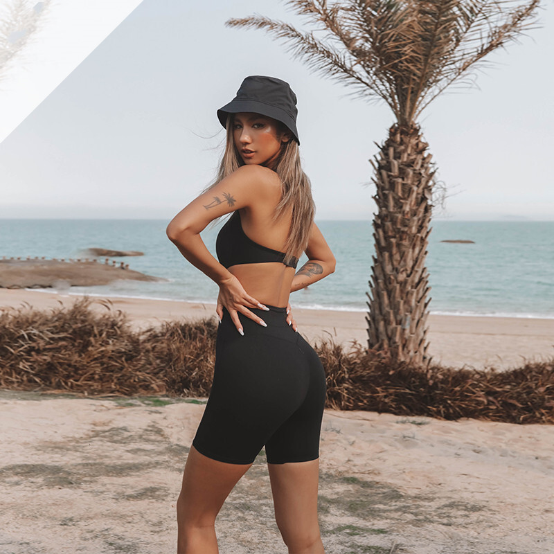 Women Backless Jumpsuits With Pads Sportswear Yoga Suits One-Pieces Bodysuits High Stretchy Fiess Overall Activewear Tracksuit