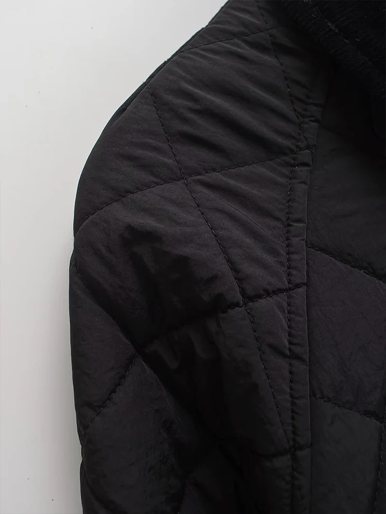 Autumn and winter 2024 womens casual simple diamond pattern quilted short version small high collar cotton jacket 241120