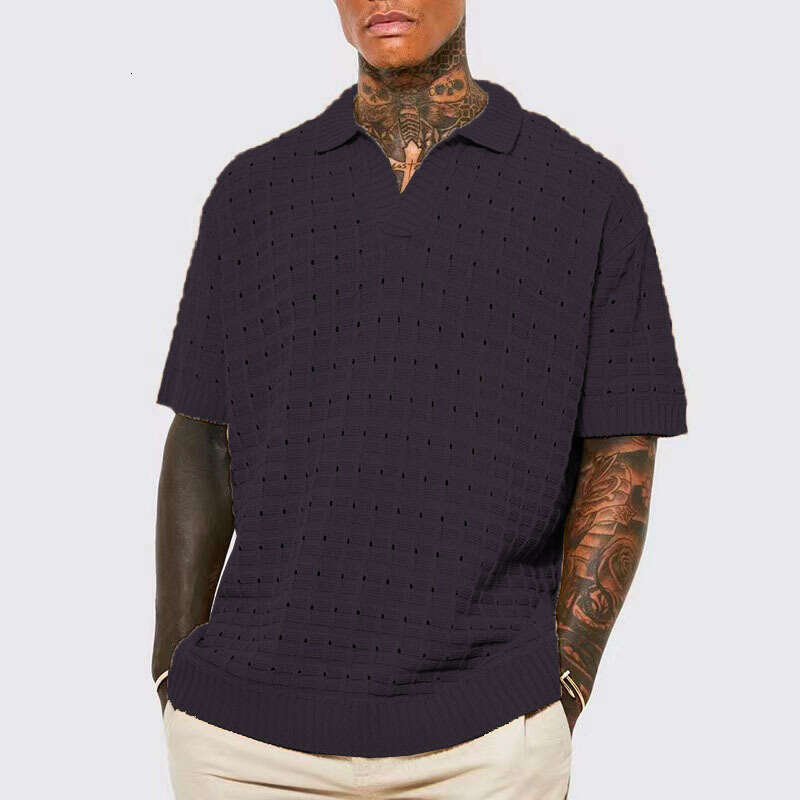 Men's summer polo knitted shirt, fashionable and simple vacation breathable woolen sweater, 2024 new casual fashion trend clothing
