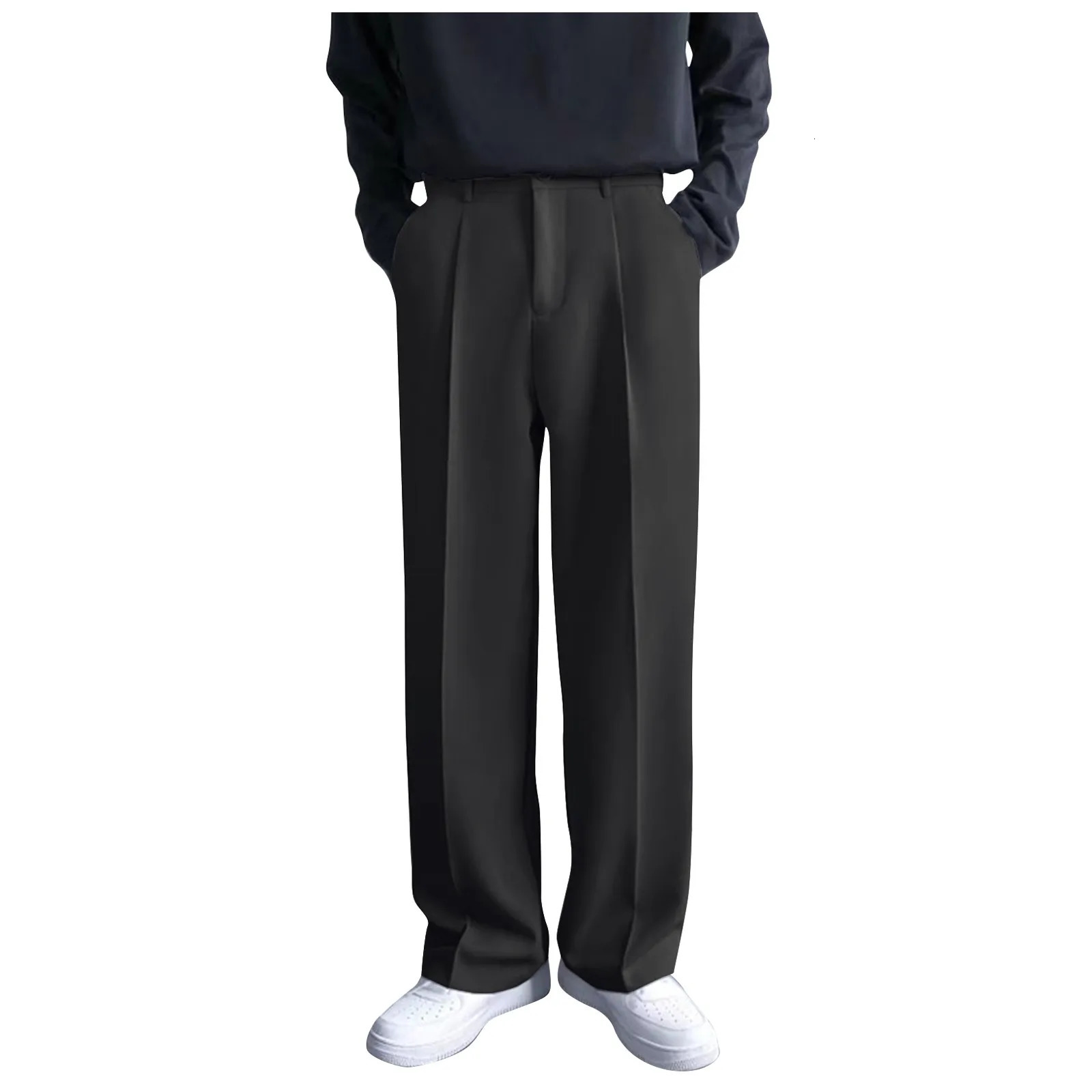 Mens Business Casual Fashion Loose Solid Color Drape Straight Trousers Classic Commuting Simple And Versatile Pocket Long Pants 241120