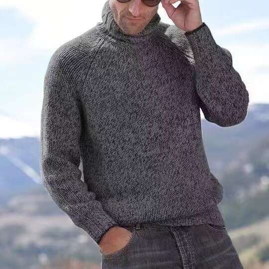 Men's men's high neck two tone thick warm woolen sweater 2024 new style temperament chic elegant clothing