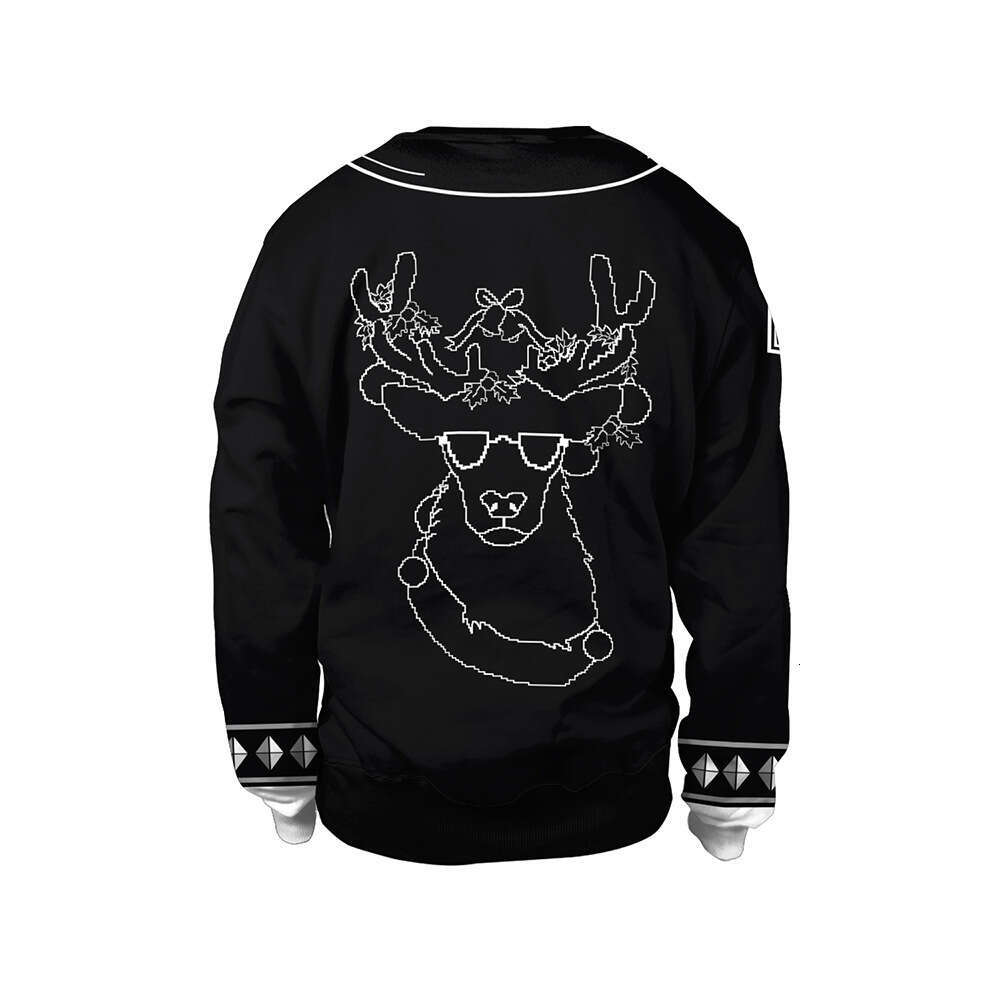 2024 New Punk Style Jacket 3D Printed Christmas Deer Pattern Fake Two Piece Round Neck Hoodie for Men and Women