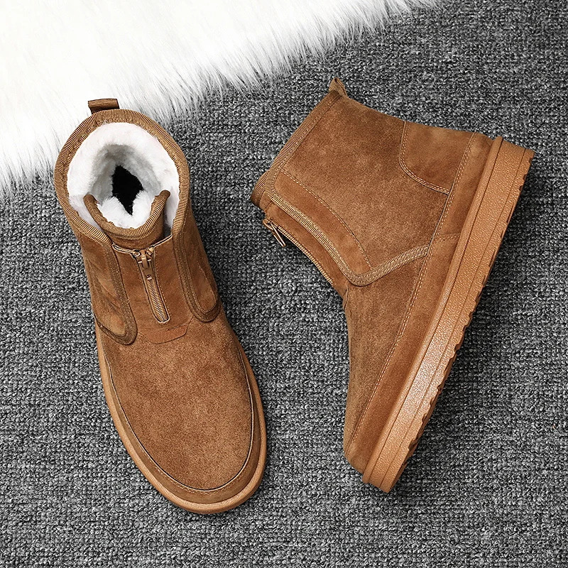 Winter Men Shoes Warm Fur Snow Boots Waterproof Suede Furry Leather Ankle Chelsea Boots Male Fluffy Plush Shoes Outdoor Footwear 241201