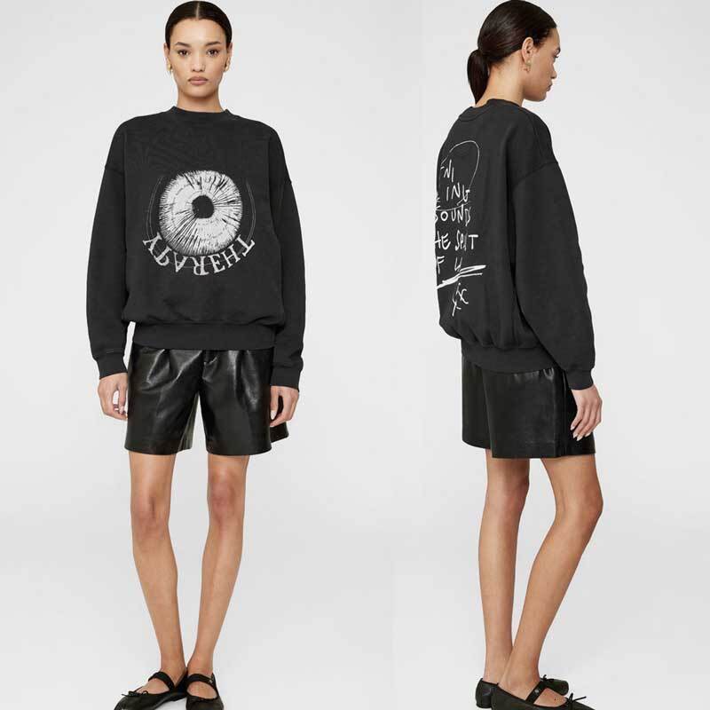 Black Graphic Print Women Crew Neck Sleeve Long Sleeves Oversized Sweatshirt Autumn Winter