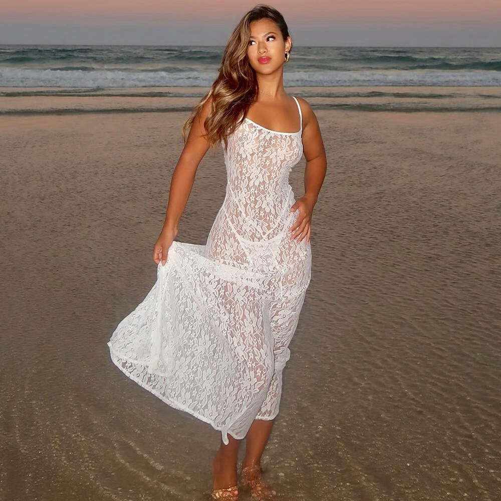 Women's spring and summer lace see through sexy suspender dress, children's skirt, high-end feeg, beach party fun