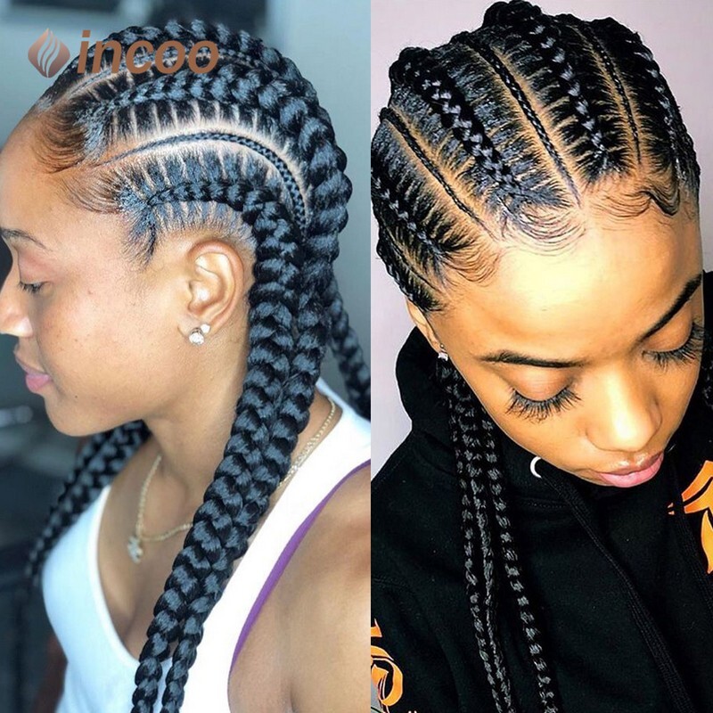Incoo 36 Synthetic Full Braided For Black Women Jumbo Knotless Box Braid Lace Wigs Cornrow Wig Braide African Hair