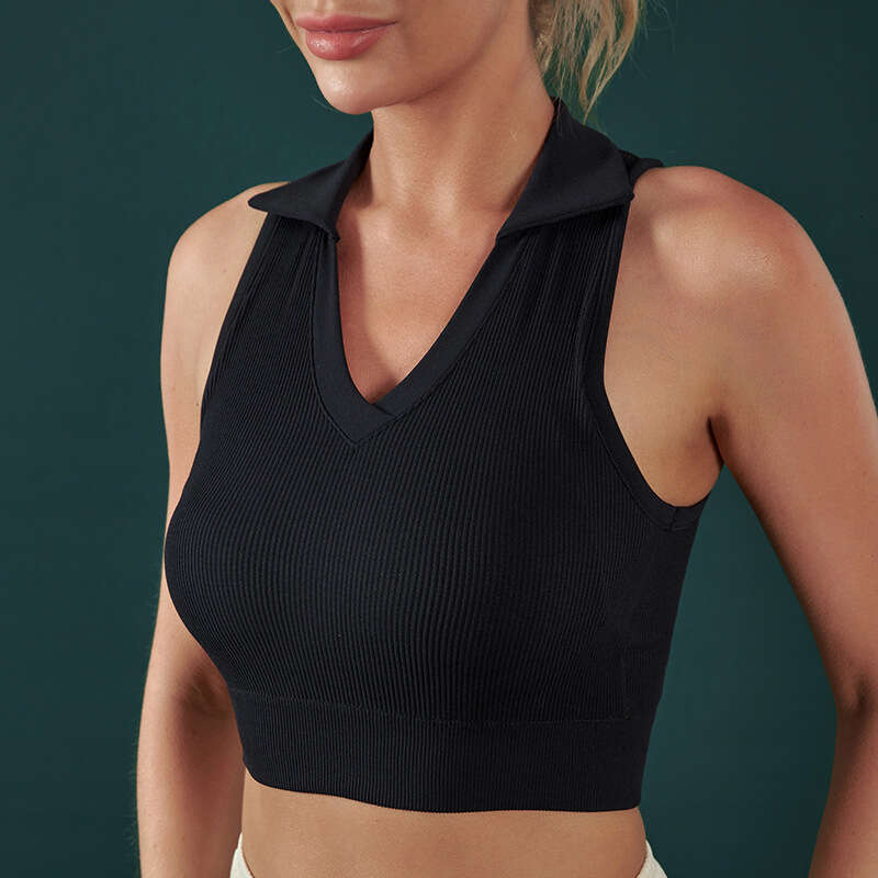 New high-intensity underwear for women's autumn and winter solid color flip collar fiess top, professional running outdoor sports vest