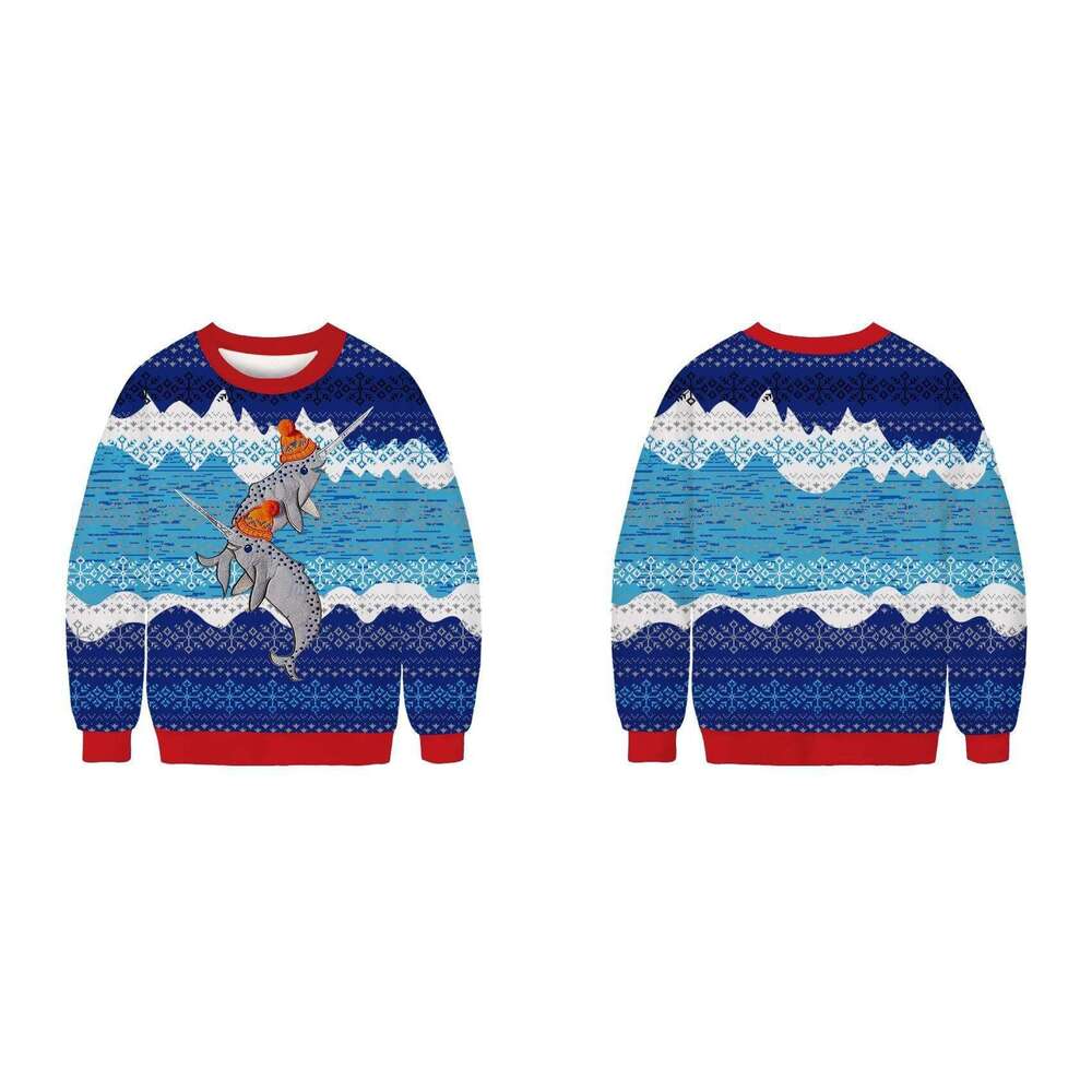 New Christmas 3D digital print loose round neck pullover for couples casual hoodie