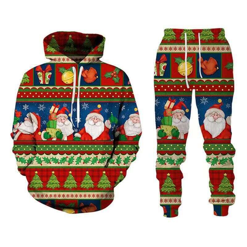 2024 New Gift 3D Printed Unisex Fashion Christmas Snowman Sportswear Set Hoodie