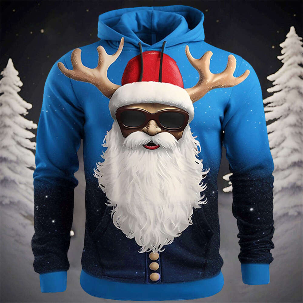 Autumn and Winter New Hoodies Santa Claus 3D Digital Printed Casual Hoodie
