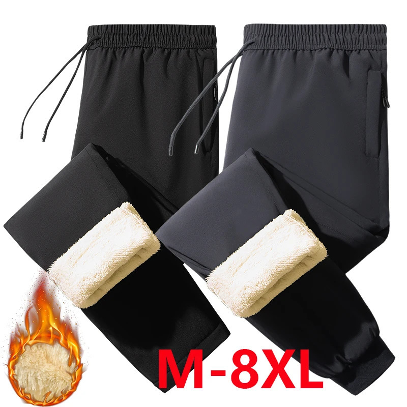 Mens Winter Warm Sports Pants Waterproof Outdoor Thick Cashmere Casual Loose Drawstring Large Size Jogging 241120