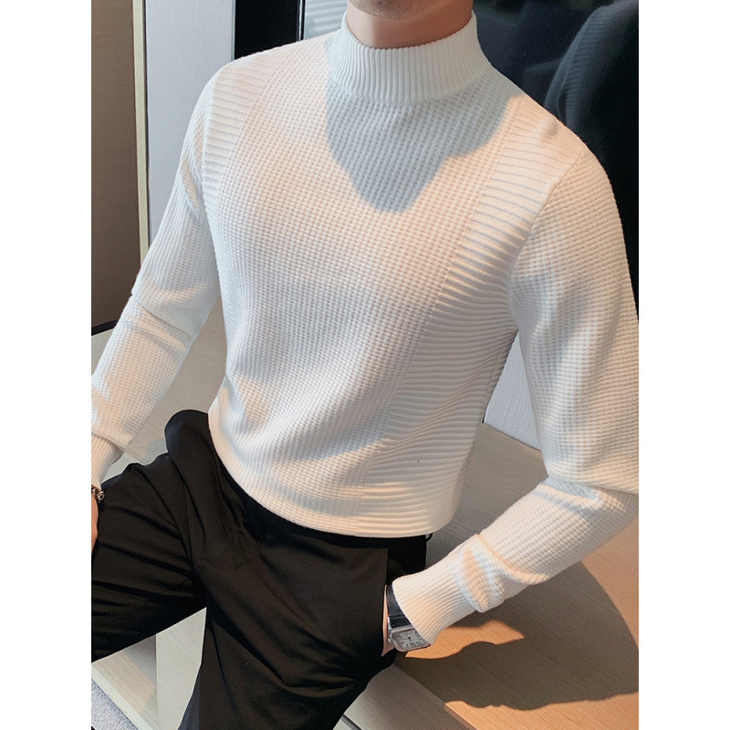 New Men's Half High Collar, New Interior Bottom Top, Fashionable, Casual, Handsome, Slim Fit Knitted Sweater, Designer Trendy Hoodie