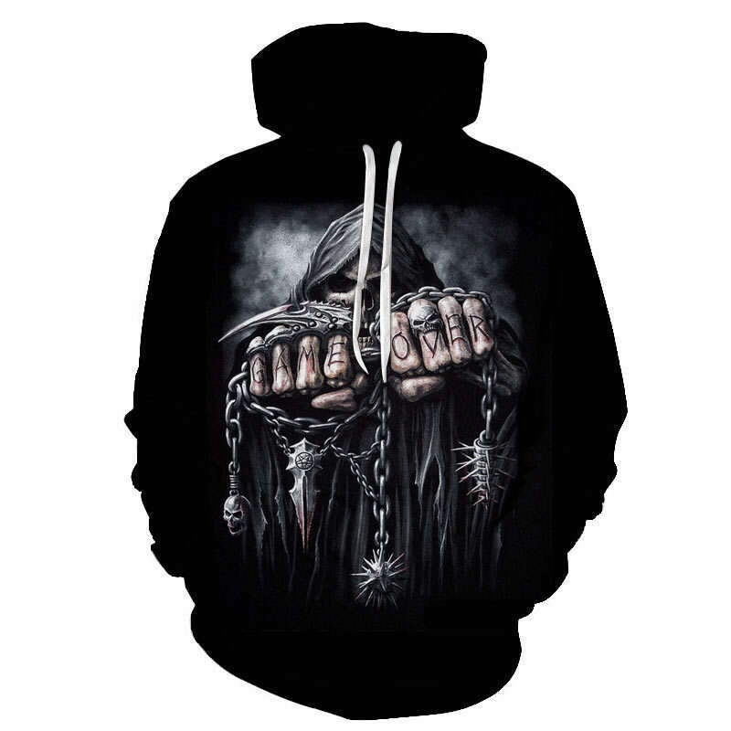 Autumn and winter trendy skeleton 3D digital printed men's hooded sweatshirt