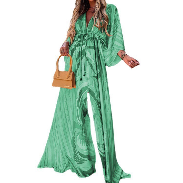 Spring/Summer New Sexy V-Neck Lace Up Single Breasted Beach Dress For Women