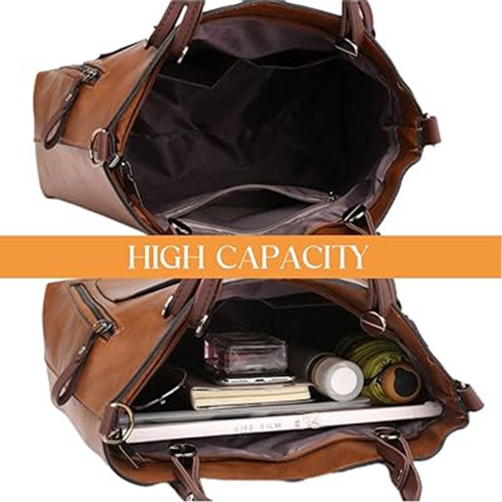 Ladies Vintage Shoulder Bag, Large Leather Purses Work Bags With Multi-Pocket Tote Bag Crossbody Handbags For Women