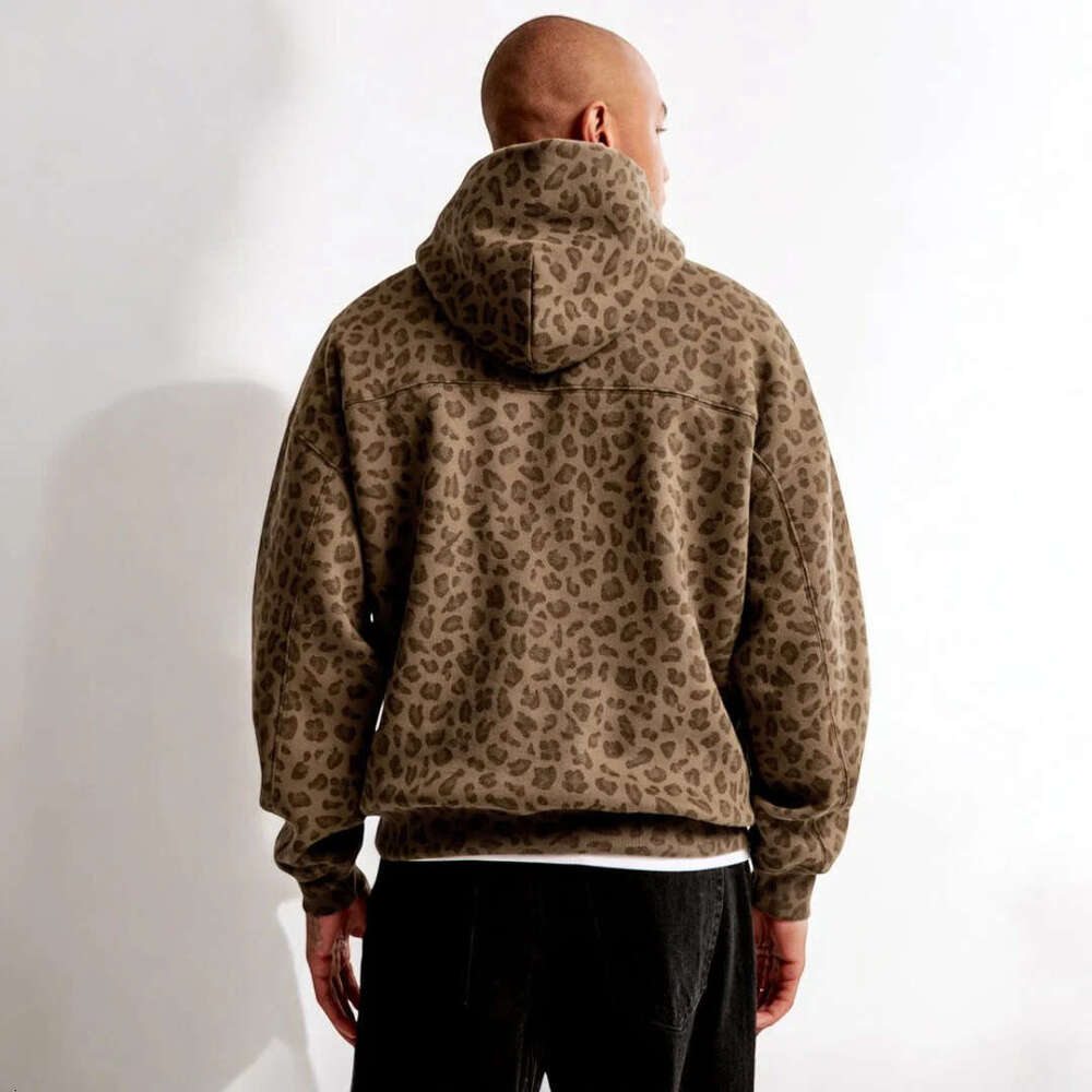2024 autumn e-commerce hot item European and leopard print digital printed hoodie American retro loose hooded sweatshirt