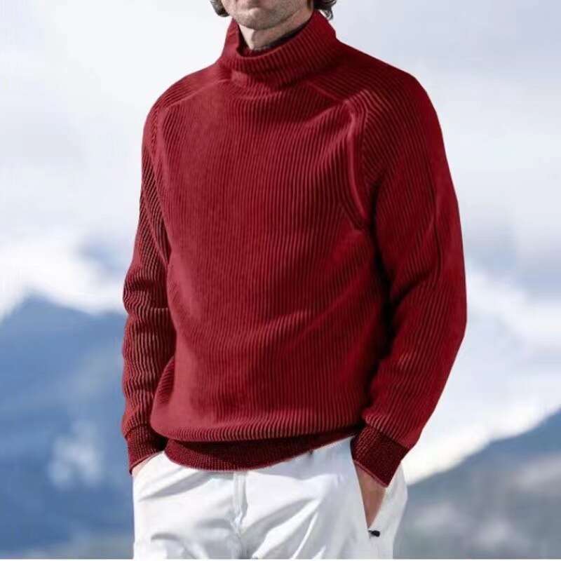 European American autumn and winter plus size men's high neck base shirt, warm long sleeved knitted shirt top, 2024 new casual versatile fashion 
