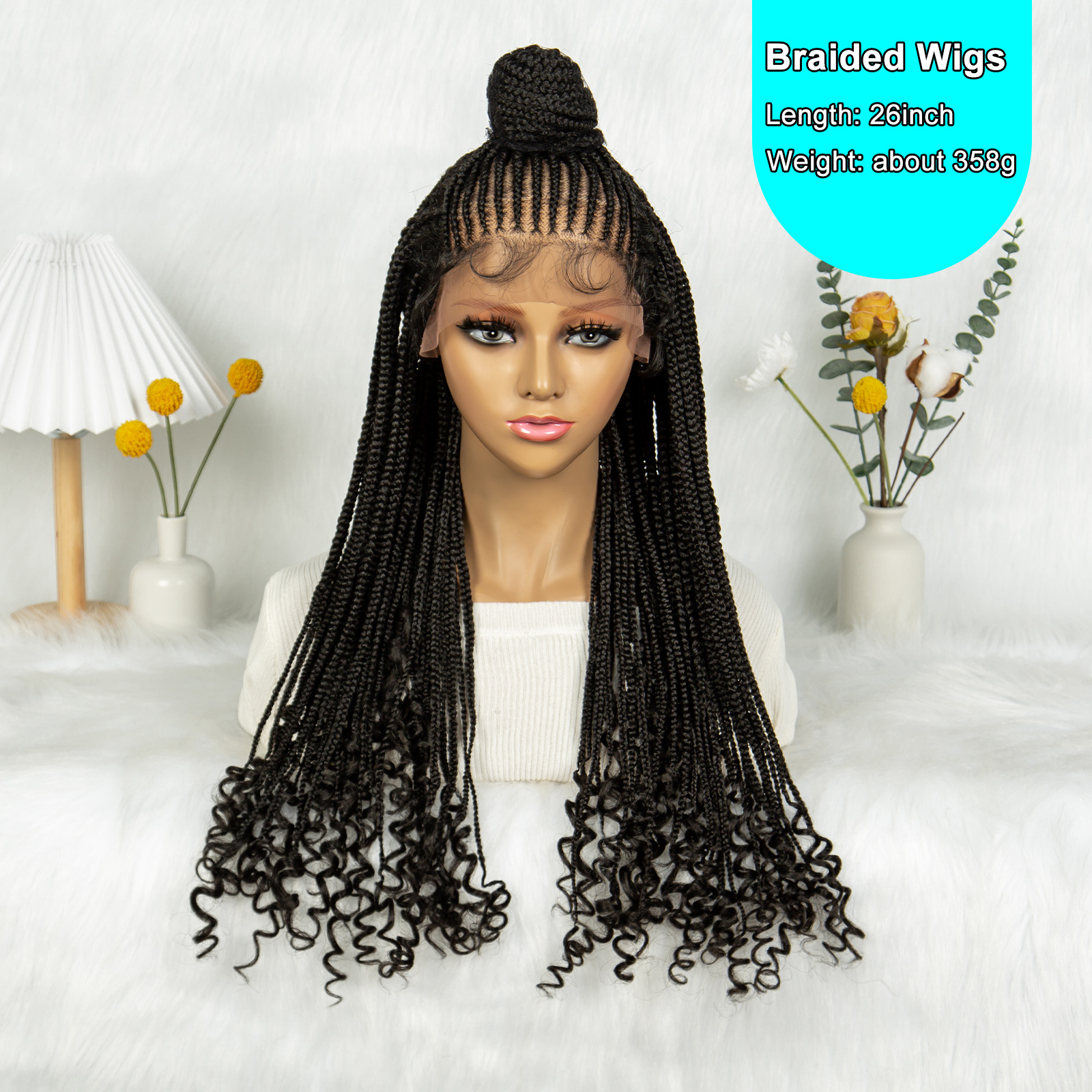 Kima Synthetic Wigs Updo Braided Lace Front Wig Curly End With Baby Hair For Black Women