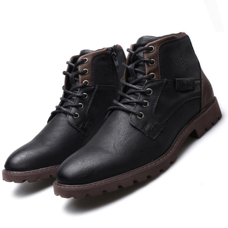 Vintage Men Boots Autumn Winter Shoes High Quality Mens Leather Boots Side Zipper Mens Ankle Boots Large Size 39-48 241201
