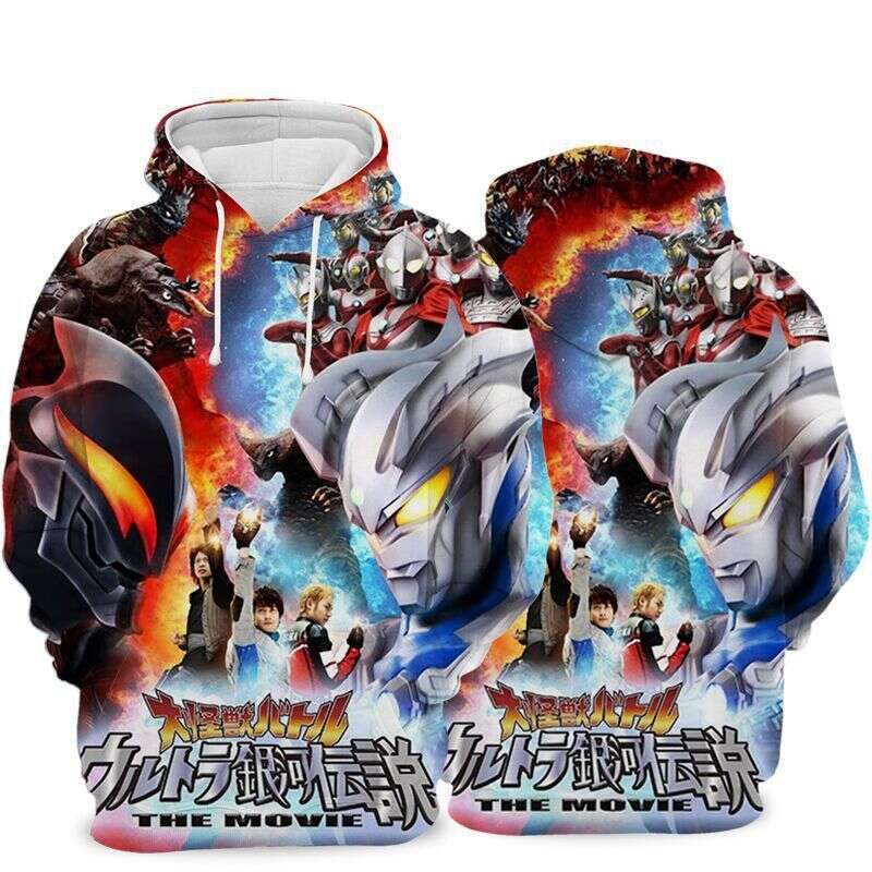 Autumn Ultraman men children, 3D digital printed casual loose hooded hoodie for autumn and winter