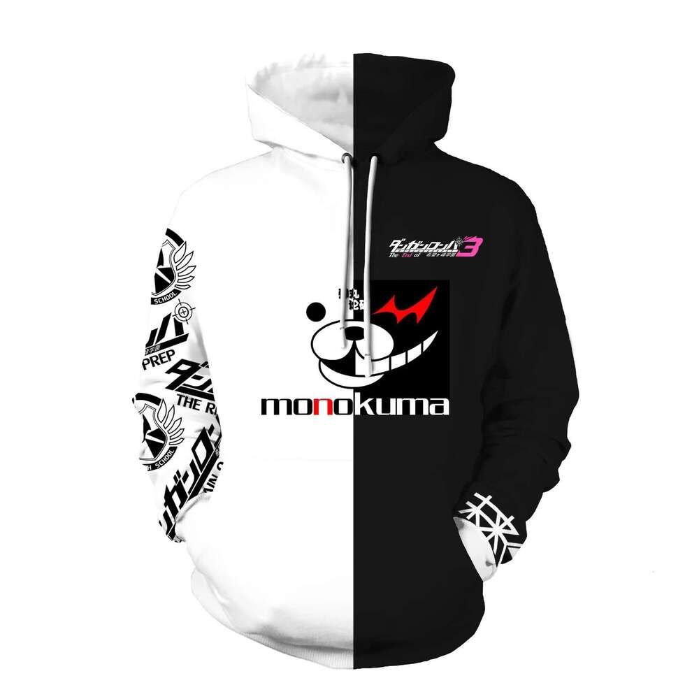 2024 Autumn/Winter New Men's Women's Trendy Bullet Theory Breaking Black and White Bear 3D Digital Printing Hoodie Coat