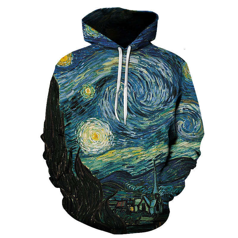 2024 autumn winter graffiti painting 3D digital printing trend men's and women's hooded casual hoodie loose fit