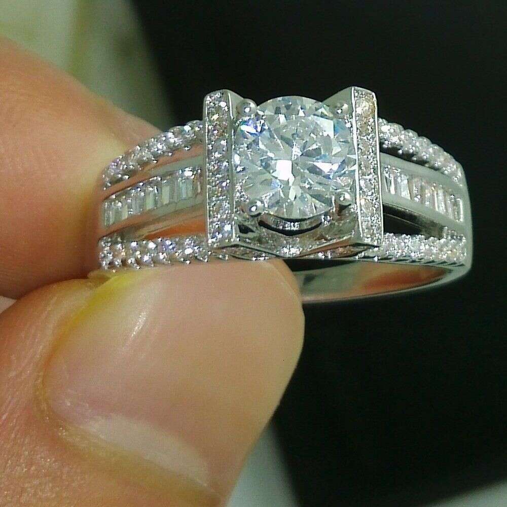 Stunning Sterg Sier White Topaz Gem Womens Wedding Ring Free Shipping Sizes 5-9