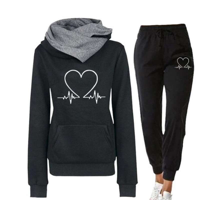 Spring and Autumn Winter Sportswear Heartbeat Frequency Printed Women's Hoodie, Sweatshirt Set, 2024 New Casual Fashion Trendy Clothing