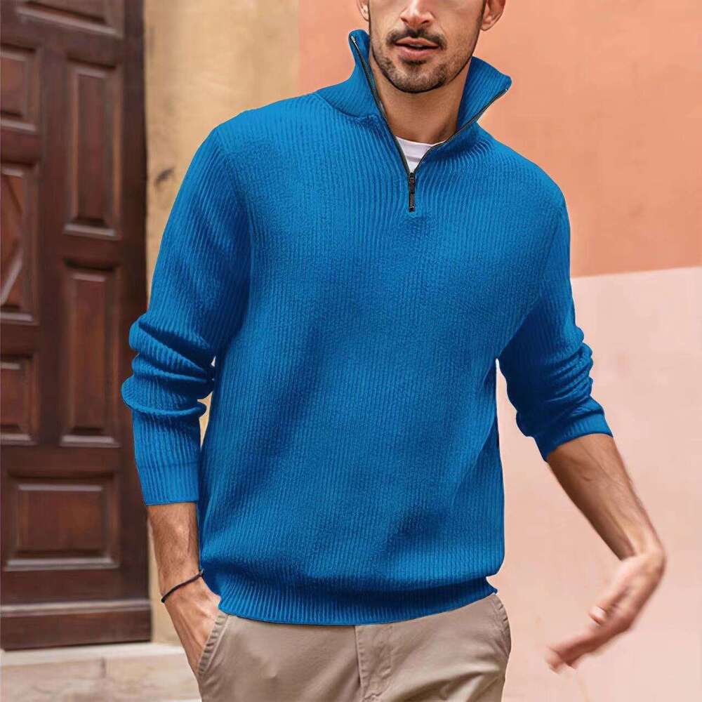 Sweater men's zipper stand up collar base woolen sweater 2024 new casual versatile fashion clothing