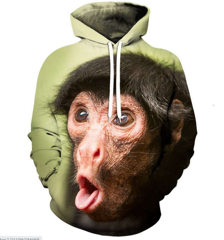 Trendy Spring and Autumn Monkey 3D Digital Printed Loose Sports Hoodie Casual Sweatshirt