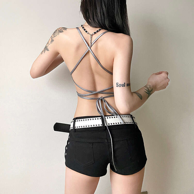 2024 style spring new women's clothing solid color slim fit street fashion suspender sexy backless vest for women