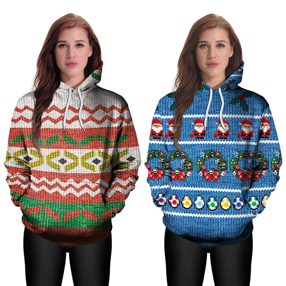 Autumn Winter 3D Digital Printing Christmas Series Men's and Women's Couple Hoodies