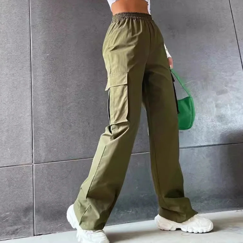 Fashion Women Baggy Joggers Pants Casual Communte Female Chic Straight Cargo Pant Elastic High Waist Elegant Oversized Trousers 241121Z