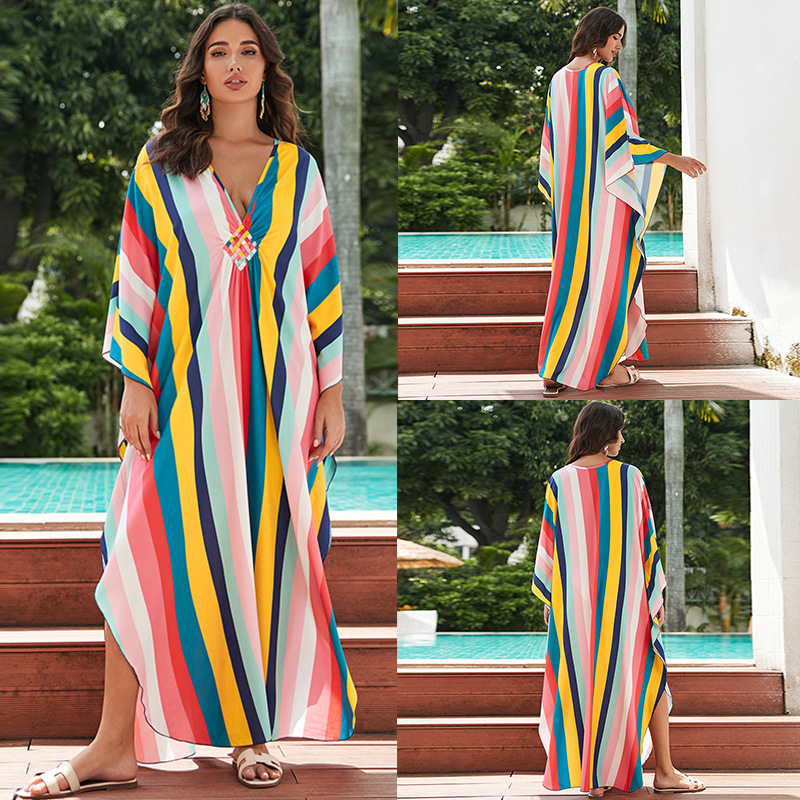 Bikini Hoodie Positioning Print Loose Size Jumpsuit Robe Sun Protection Suit New Beach Jacket Long Skirt